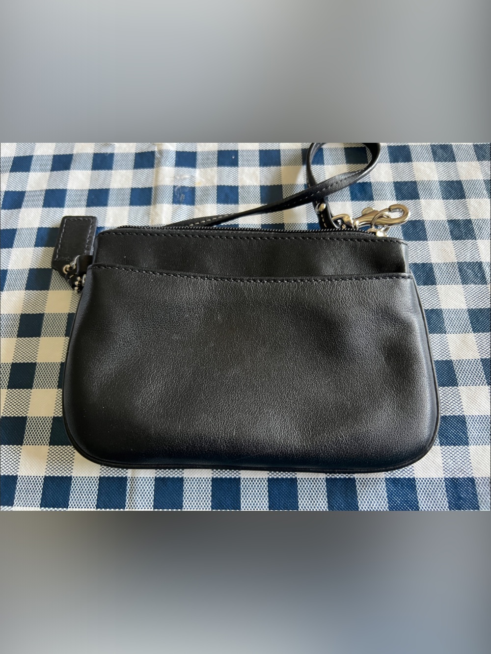 Coach Black Leather Wristlet with Silver Hardware